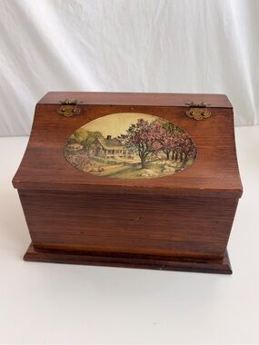 Vintage Wooden Box with Scenic Inlay